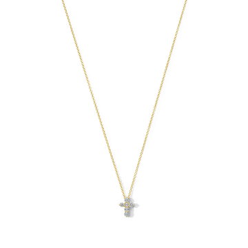 Round Diamond Small Cross Necklace In Yellow Gold 14K
