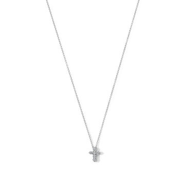 Round Diamond Small Cross Necklace In White Gold 14K