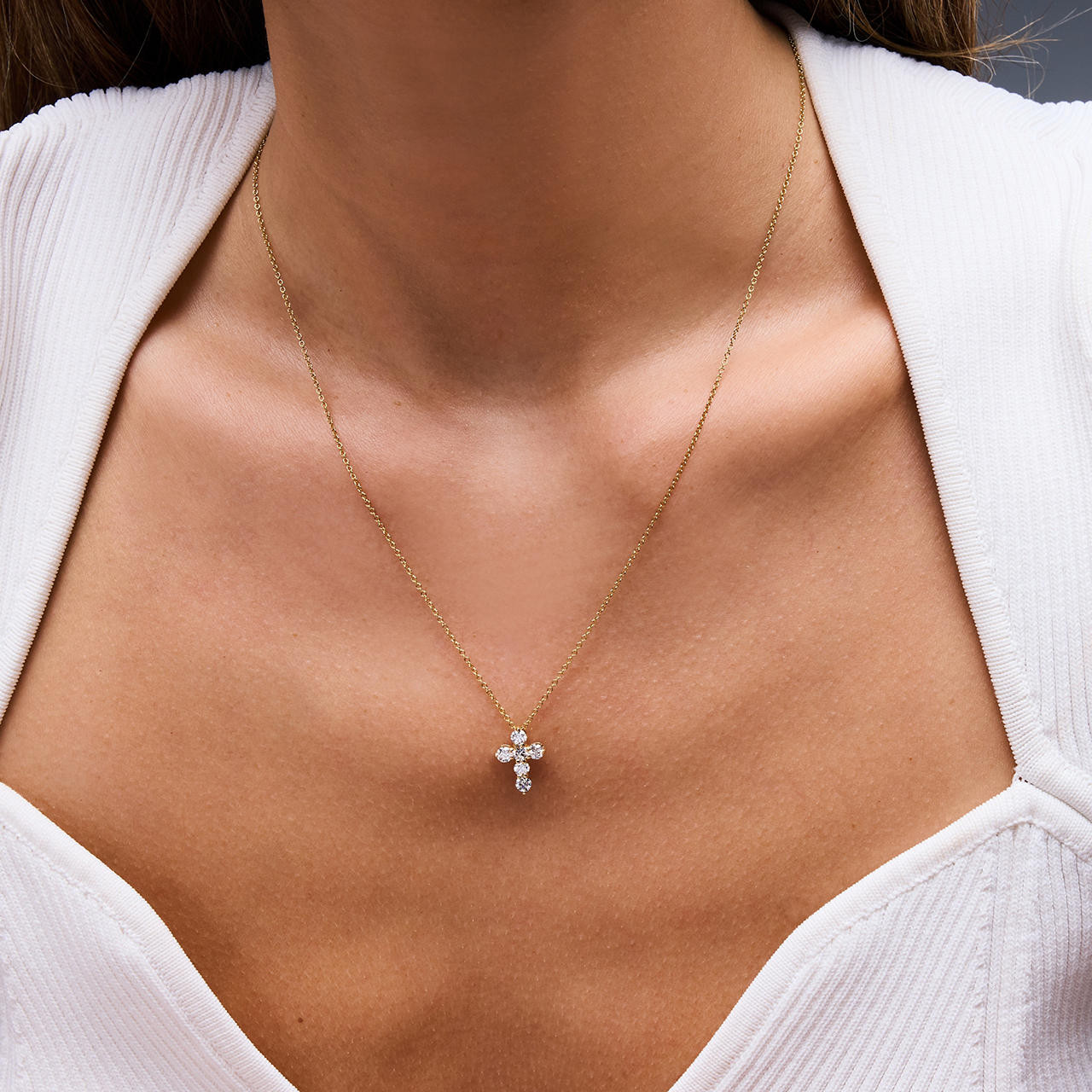 Round Diamond Large Cross Necklace
