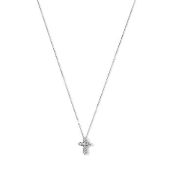 Round Diamond Large Cross Necklace In White Gold 14K