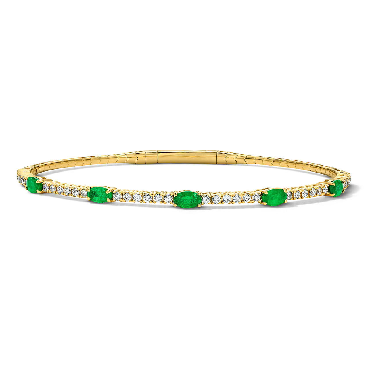 Diamond and Green Emerald Flexible Bangle Bracelet 0