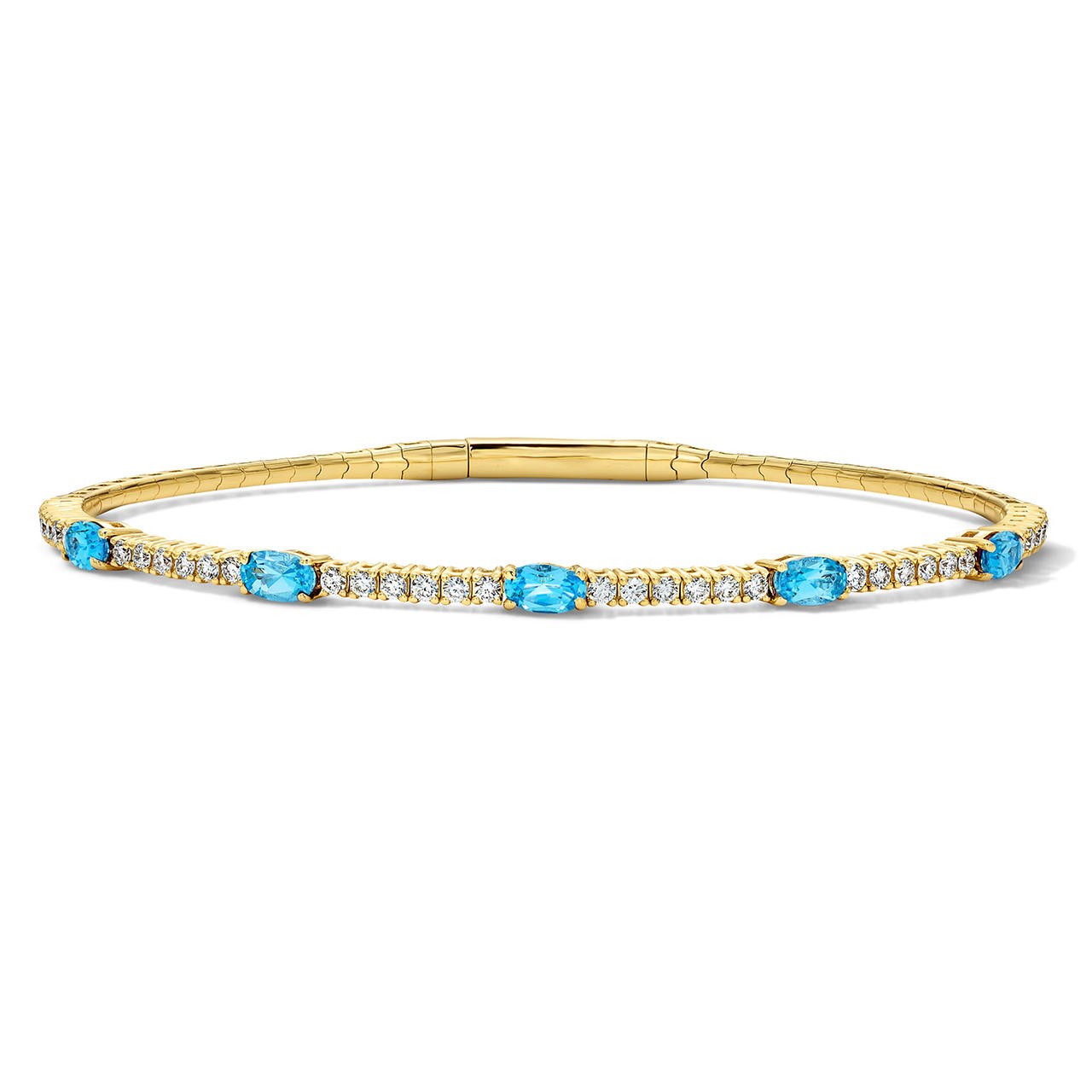 Diamond and Swiss Blue Topaz Flexible Bangle Bracelet 0