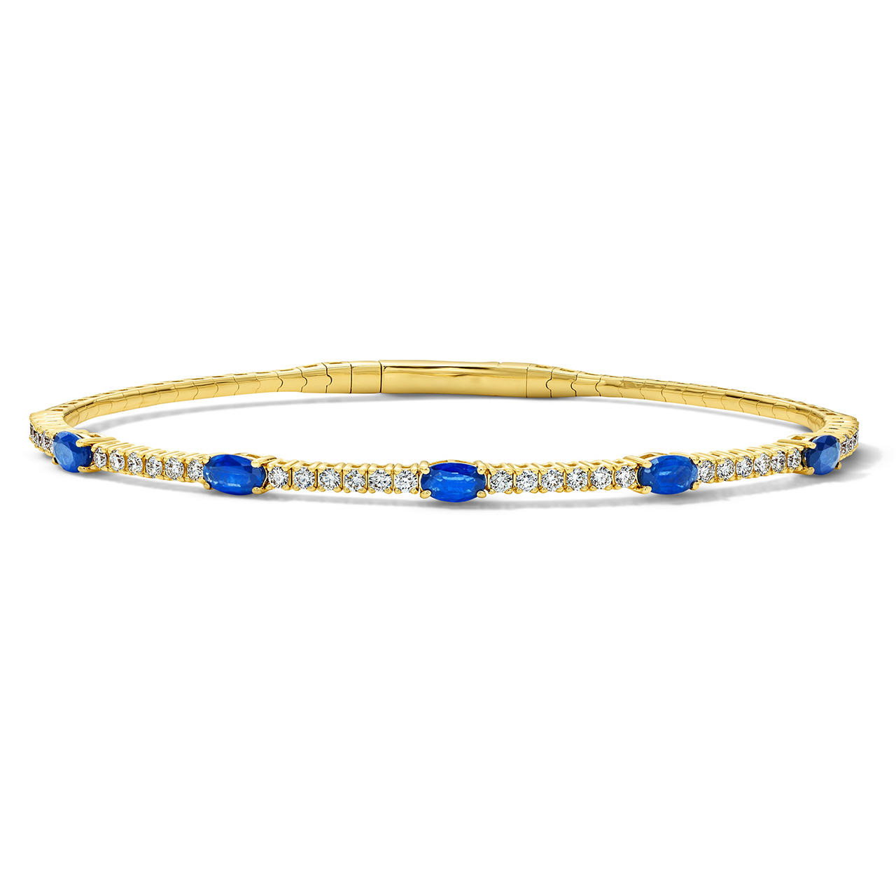 Diamond and Blue Sapphire Flexible Bangle Bracelet 0