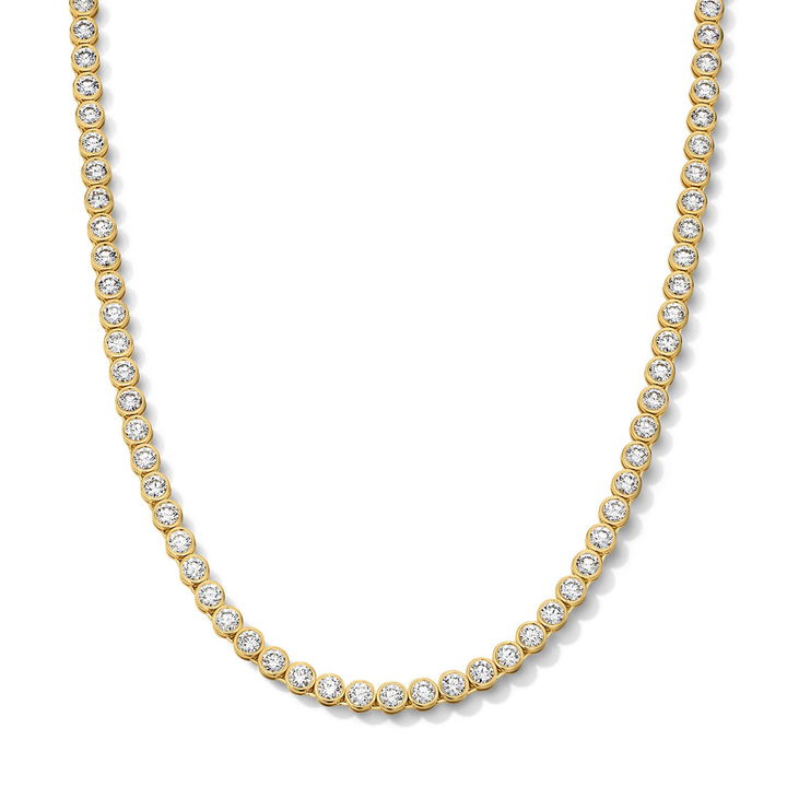 Bezel Set Diamond Tennis Necklace In Yellow Gold 14K