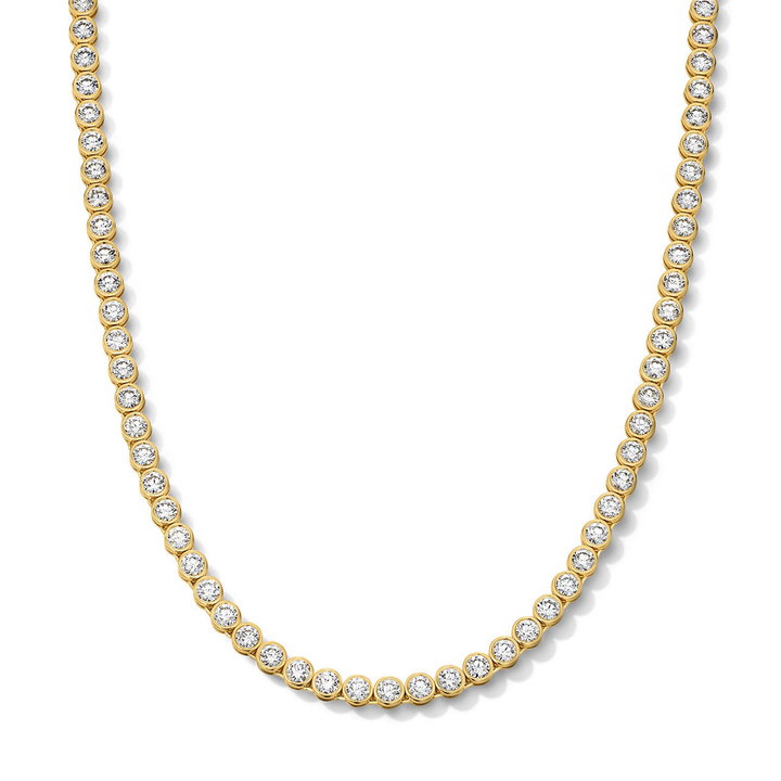 Bezel Set Diamond Tennis Necklace In Yellow Gold 14K