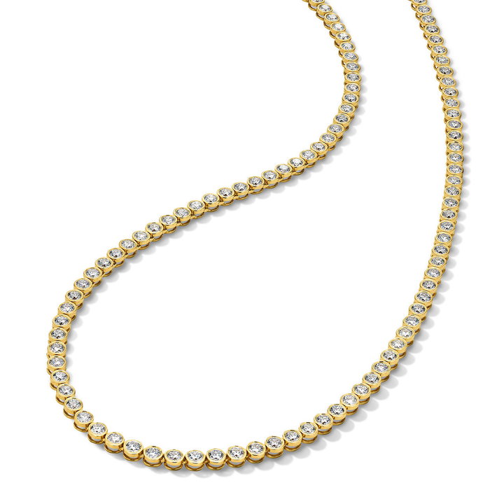 Bezel Set Diamond Tennis Necklace In Yellow Gold 14K