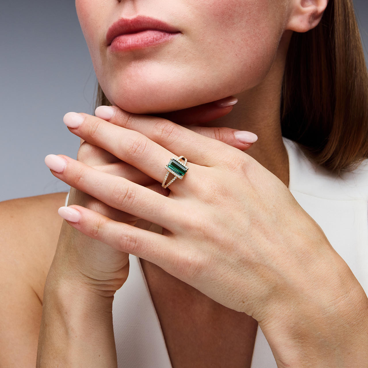 Green Tourmaline & Diamond Halo Ring