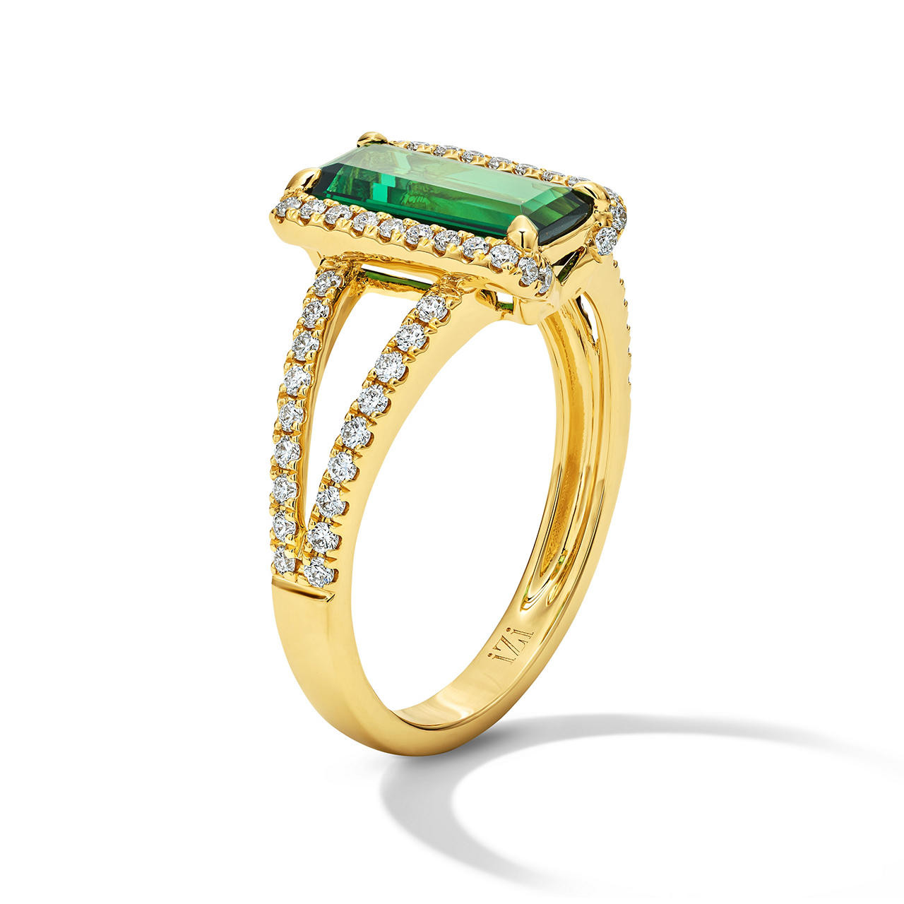 Green Tourmaline & Diamond Halo Ring