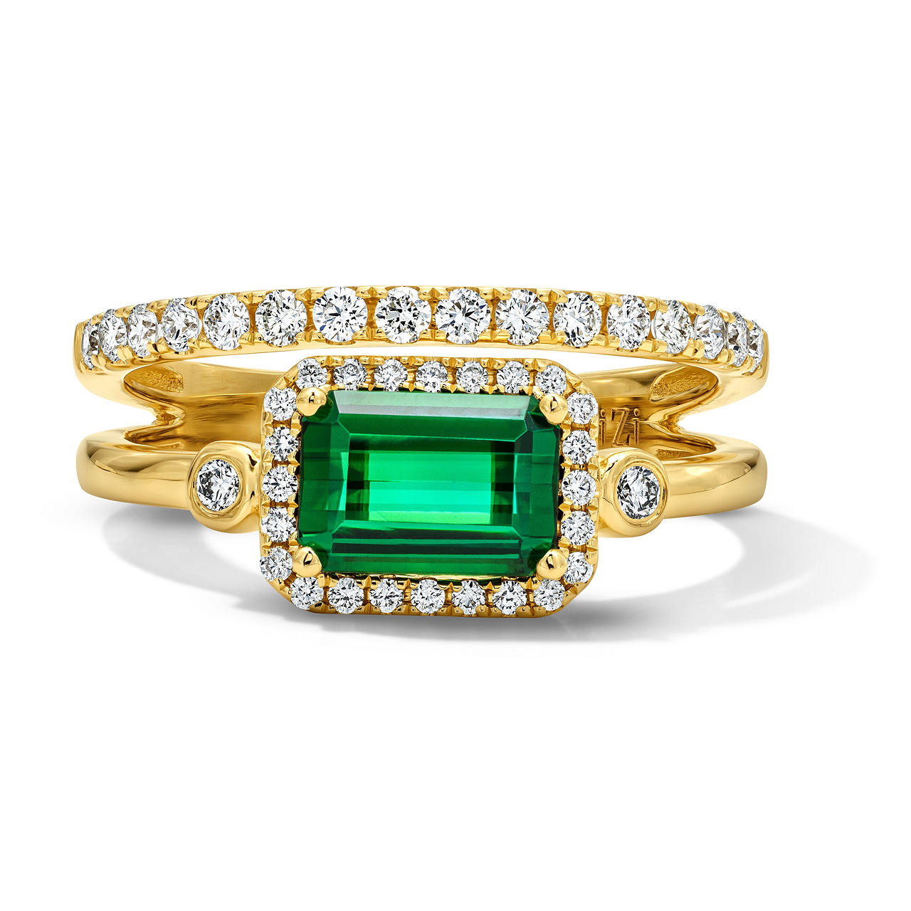 Green Tourmaline & Diamond Double Ring