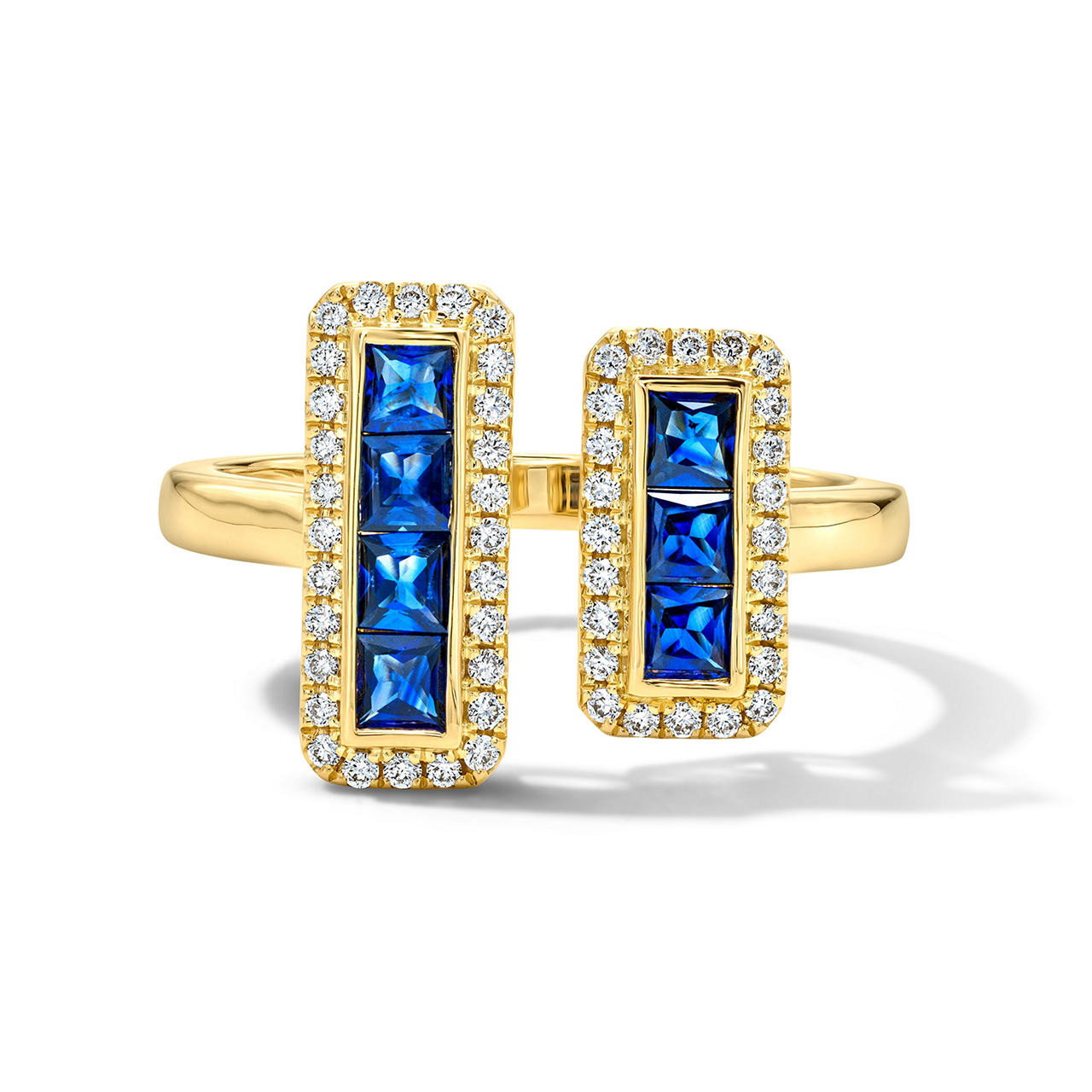 Blue Sapphire Double Bar Diamond Ring 0