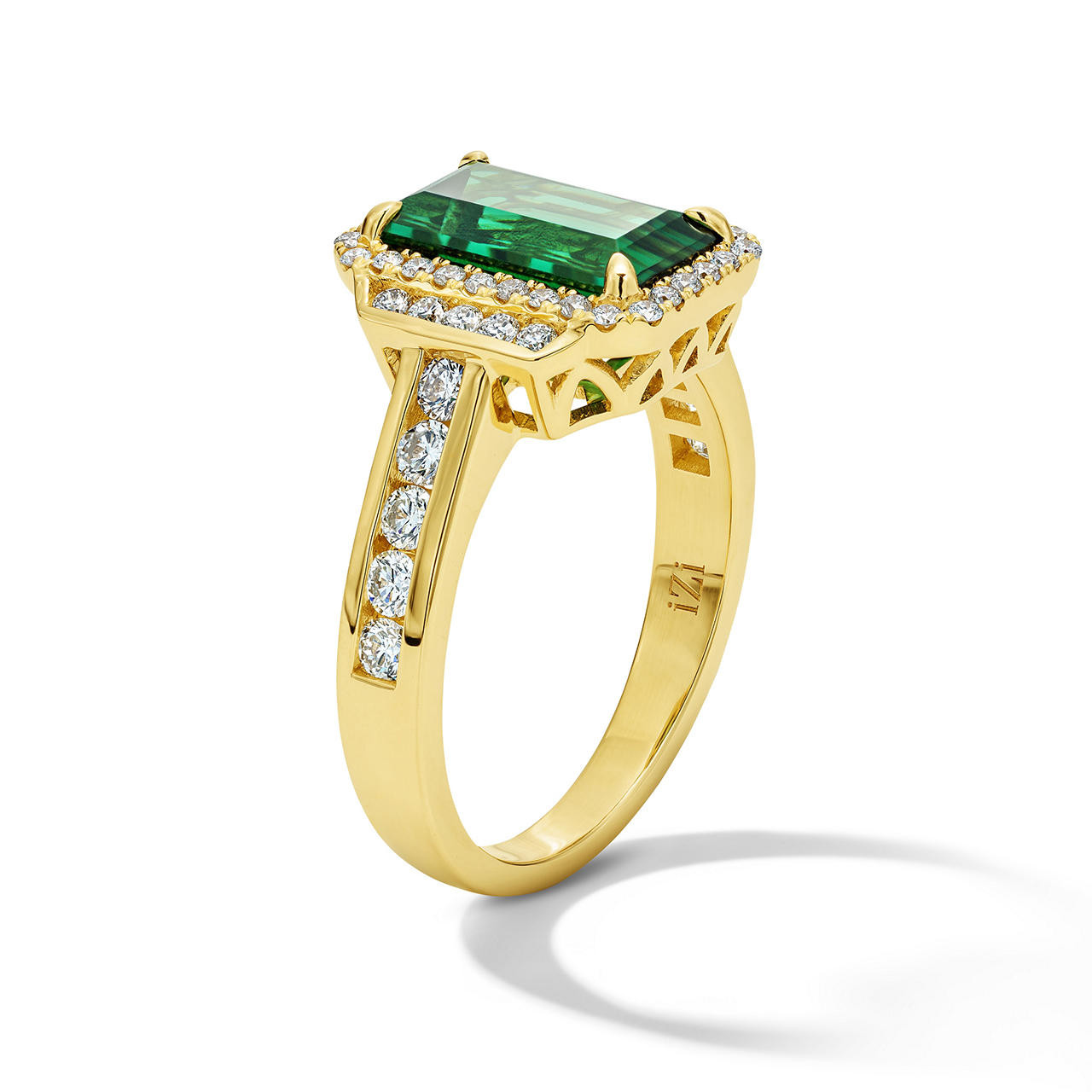 Emerald-Cut Green Tourmaline & Diamond Halo Ring