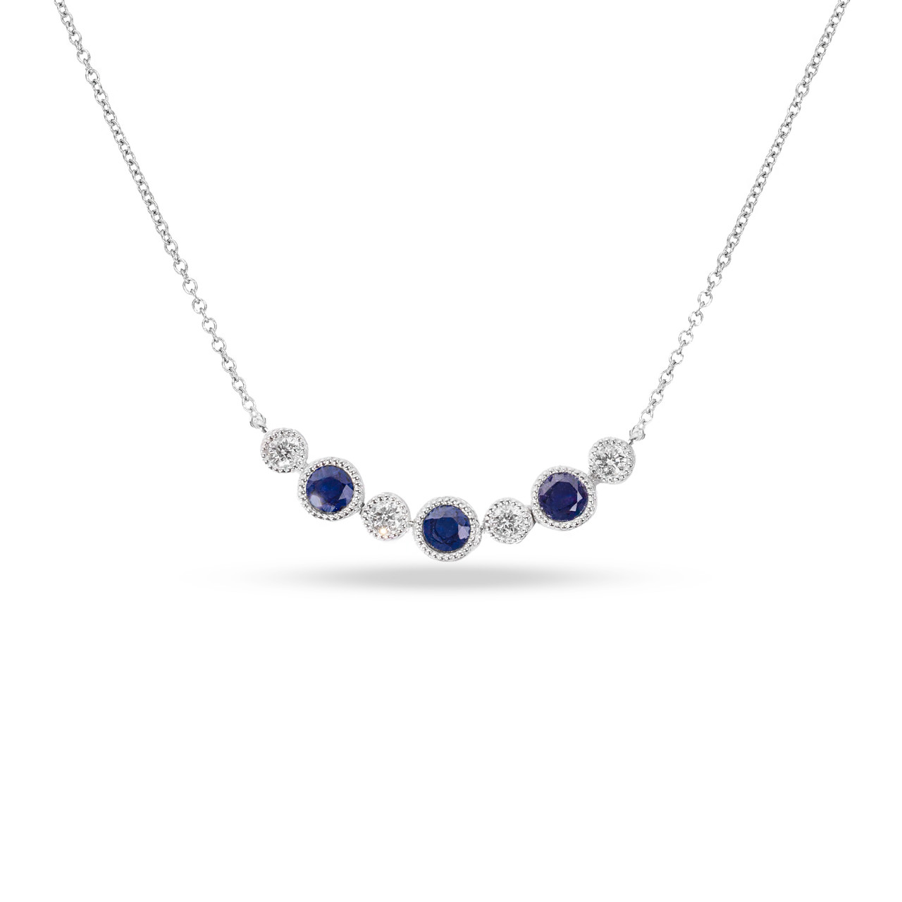 Blue Sapphire & Diamond Bezel Bar Necklace