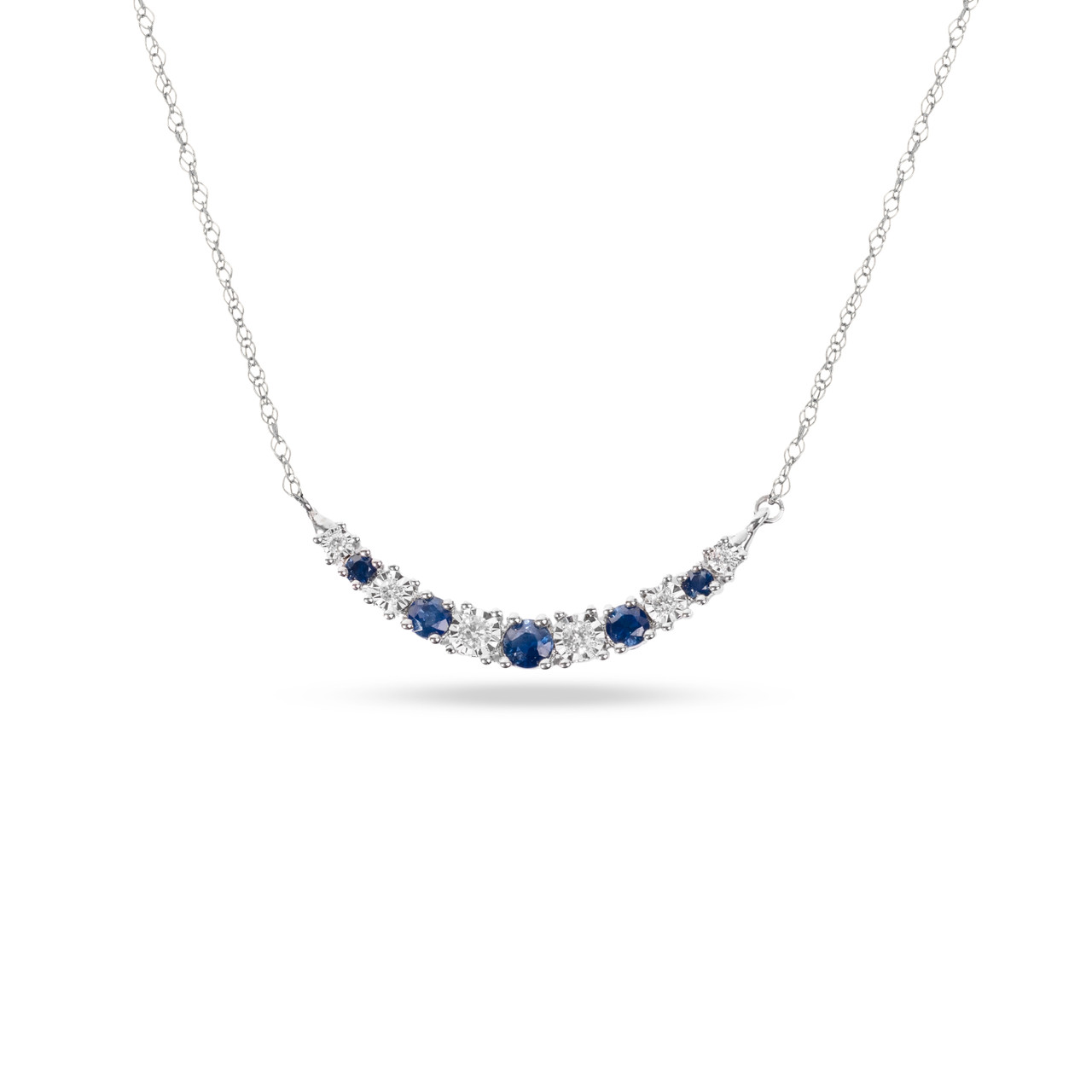 Blue Sapphire & Diamond Curve Bar Necklace 0