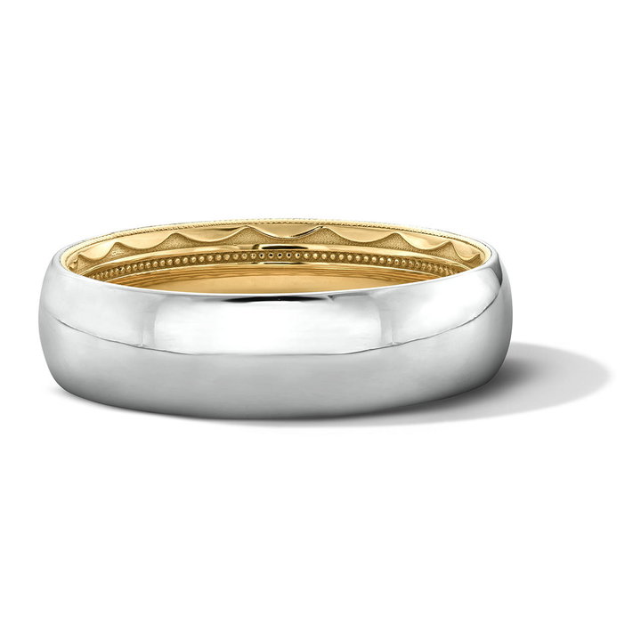 Tacori Classic Two-Tone Rounded High Polish Finish Wedding Band In White And Yellow Gold 18K