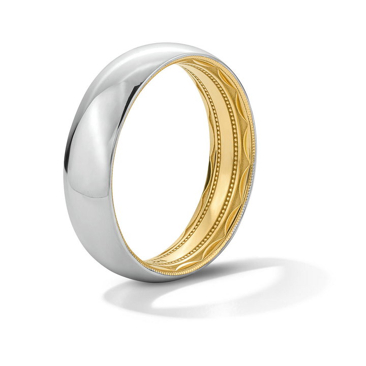Tacori Classic Two-Tone Rounded High Polish Finish Wedding Band In White And Yellow Gold 18K