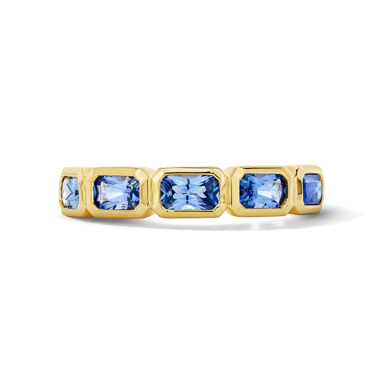 Emerald Cut Blue Sapphire Bezel Band 0