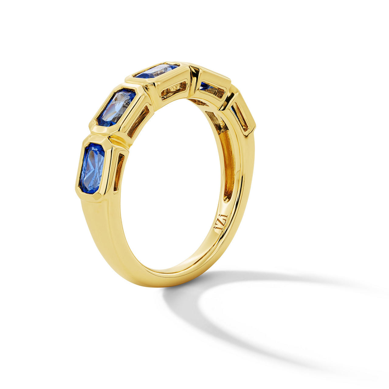 Emerald Cut Blue Sapphire Bezel Band 1