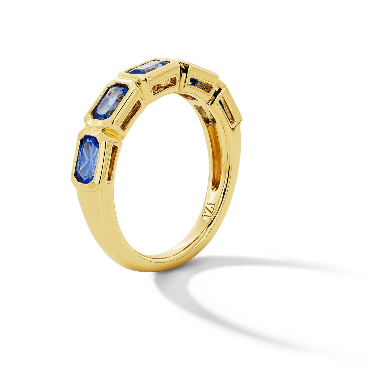Emerald Cut Blue Sapphire Bezel Band 1