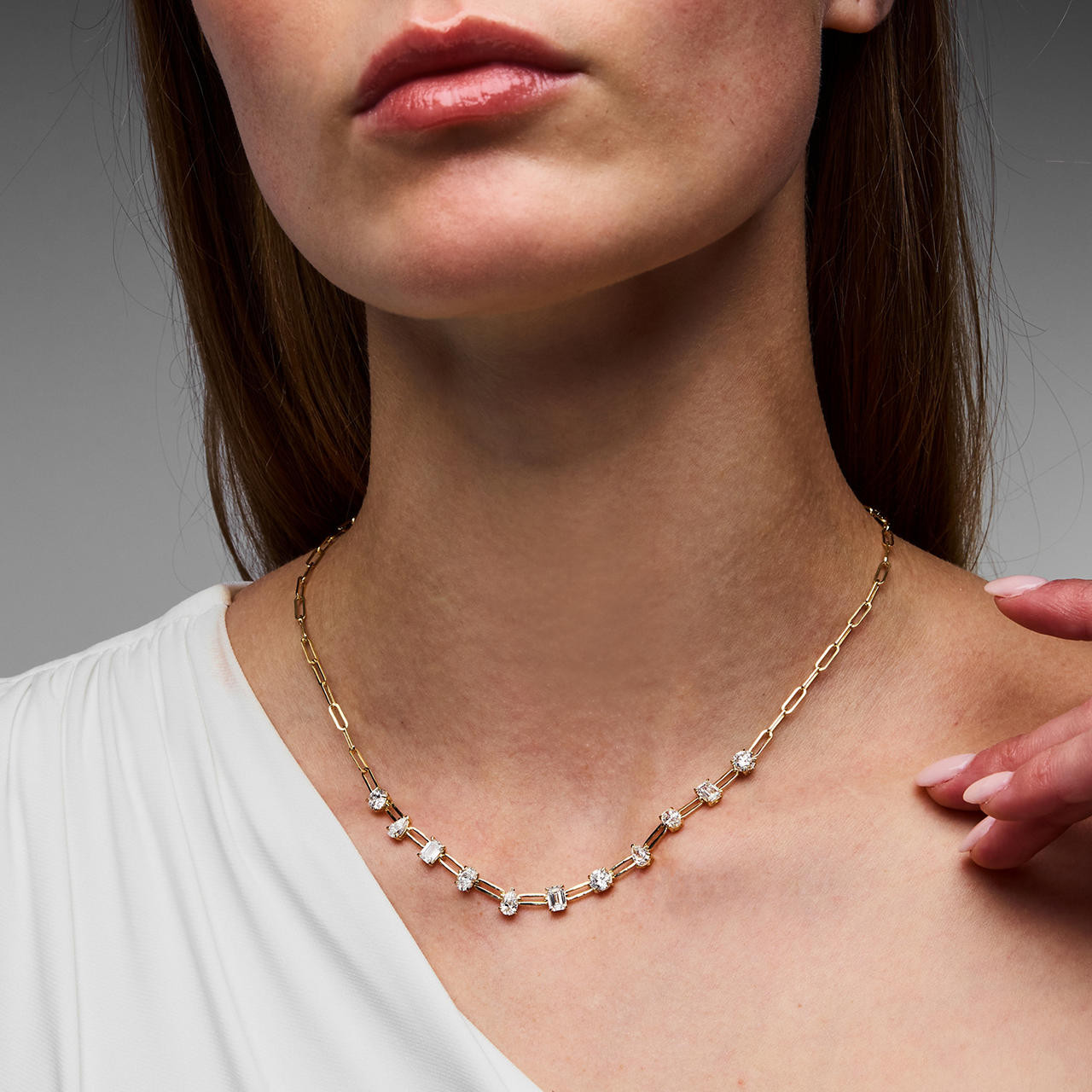 Lab Grown Diamond Mixed Shape Paperclip Chain Necklace