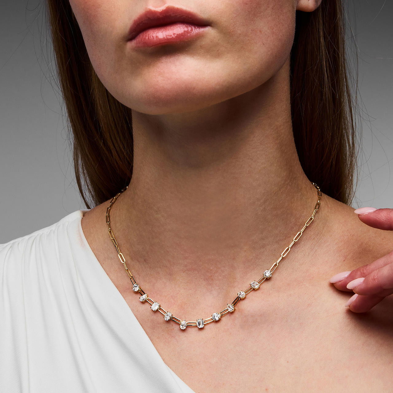Lab Grown Diamond Mixed Shape Paperclip Chain Necklace
