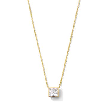Princess Cut Lab Grown Diamond Bezel Necklace In Yellow Gold 14K