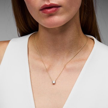 Princess Cut Lab Grown Diamond Bezel Necklace In Yellow Gold 14K