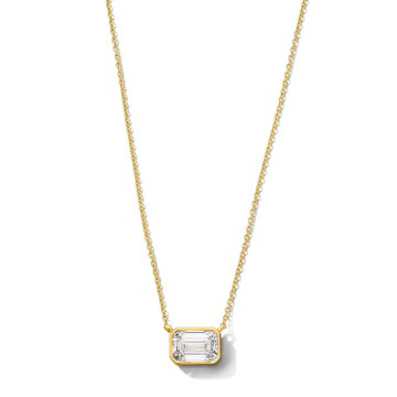 Emerald Cut Lab Grown Diamond Bezel Necklace In Yellow Gold 14K