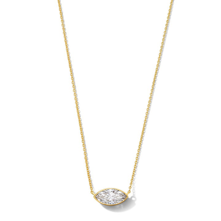 Marquise Lab Grown Diamond Bezel Necklace In Yellow Gold 14K