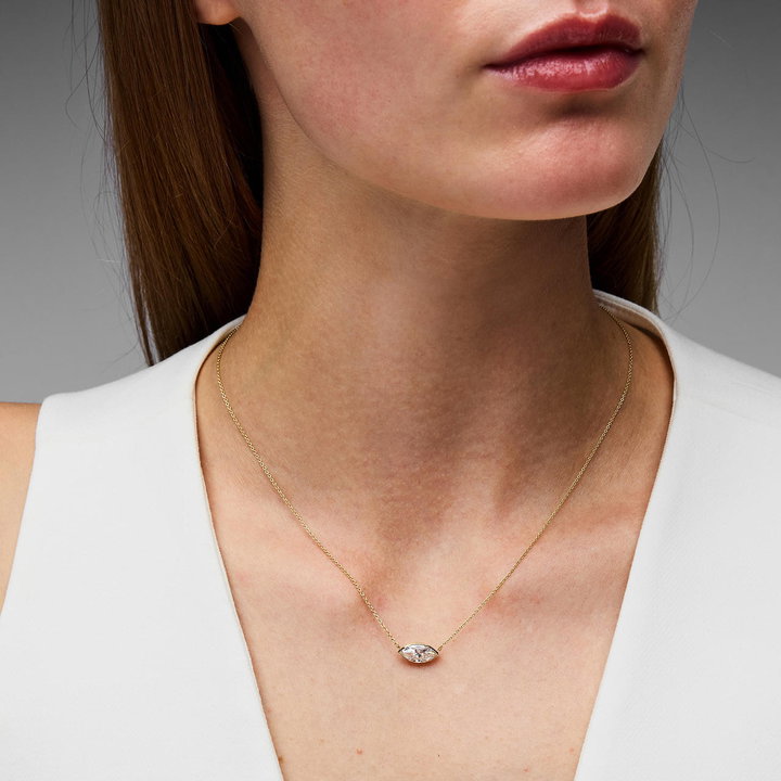 Marquise Lab Grown Diamond Bezel Necklace In Yellow Gold 14K