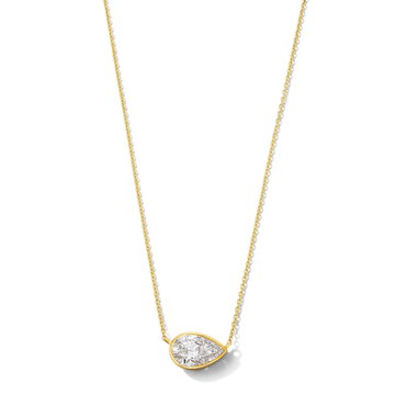 Pear Lab Grown Diamond Bezel Necklace In Yellow Gold 14K