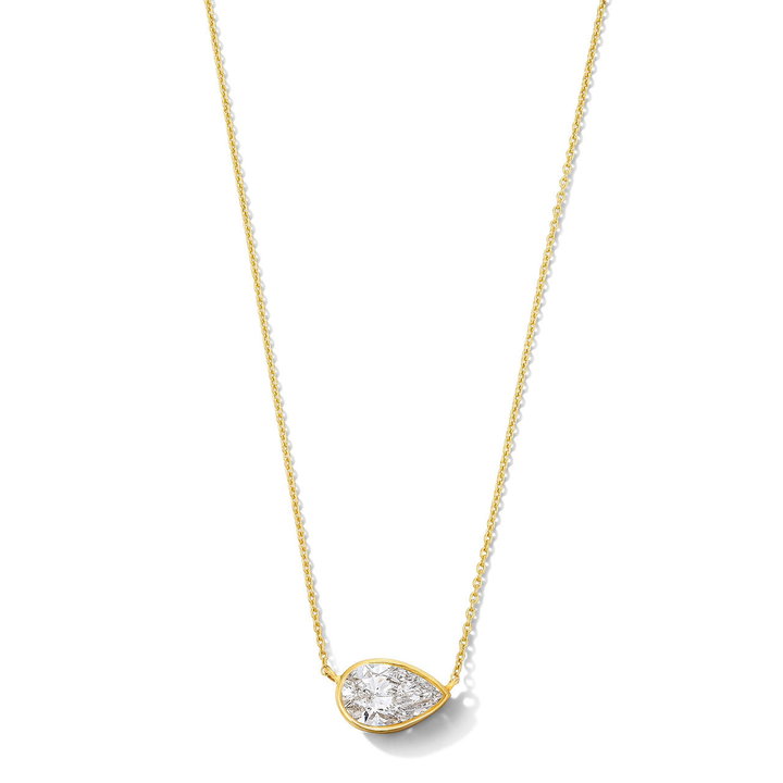 Pear Lab Grown Diamond Bezel Necklace In Yellow Gold 14K