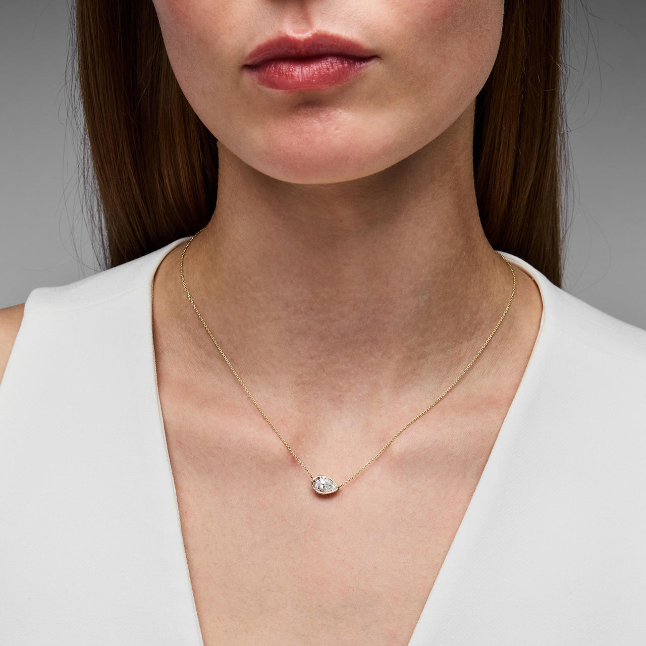 Pear Lab Grown Diamond Bezel Necklace 1