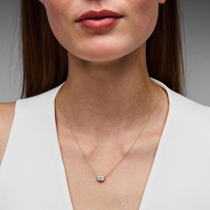 Oval Lab Grown Diamond Bezel Necklace In Yellow Gold 14K