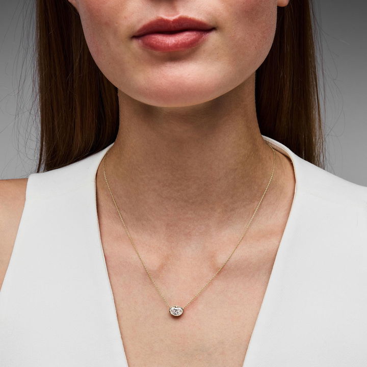 Oval Lab Grown Diamond Bezel Necklace In Yellow Gold 14K