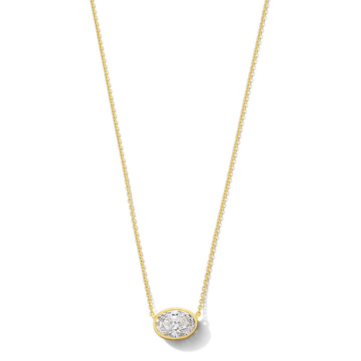 Oval Lab Grown Diamond Bezel Necklace In Yellow Gold 14K