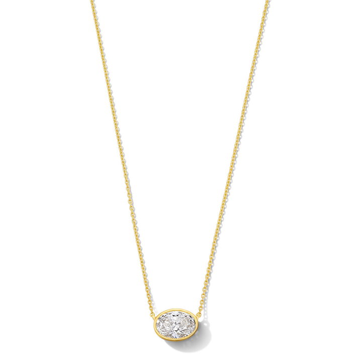 Oval Lab Grown Diamond Bezel Necklace In Yellow Gold 14K