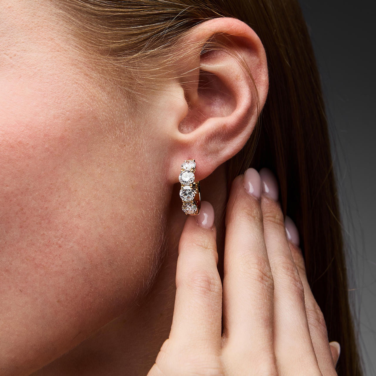 Round Lab Grown Diamond Four Stone Hoop Earrings
