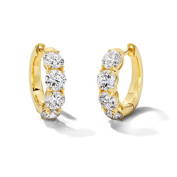 Round Lab Grown Diamond Four Stone Hoop Earrings In Yellow Gold 14K