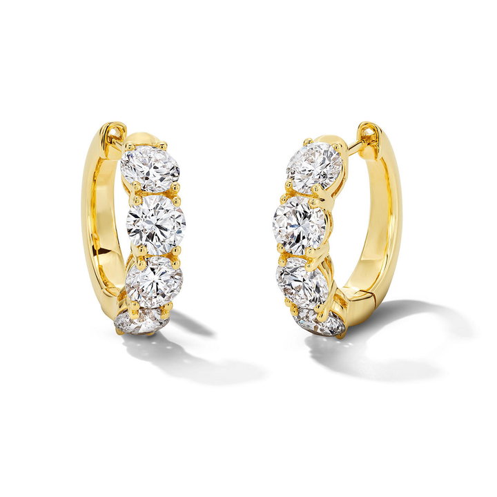 Round Lab Grown Diamond Four Stone Hoop Earrings In Yellow Gold 14K