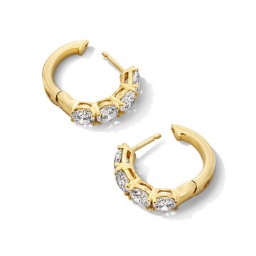 Round Lab Grown Diamond Four Stone Hoop Earrings In Yellow Gold 14K