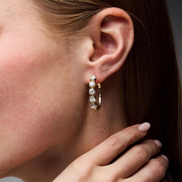 Round Lab Grown Diamond Five Stone Hoop Earrings In White Gold 14K