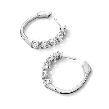 Round Lab Grown Diamond Five Stone Hoop Earrings In White Gold 14K