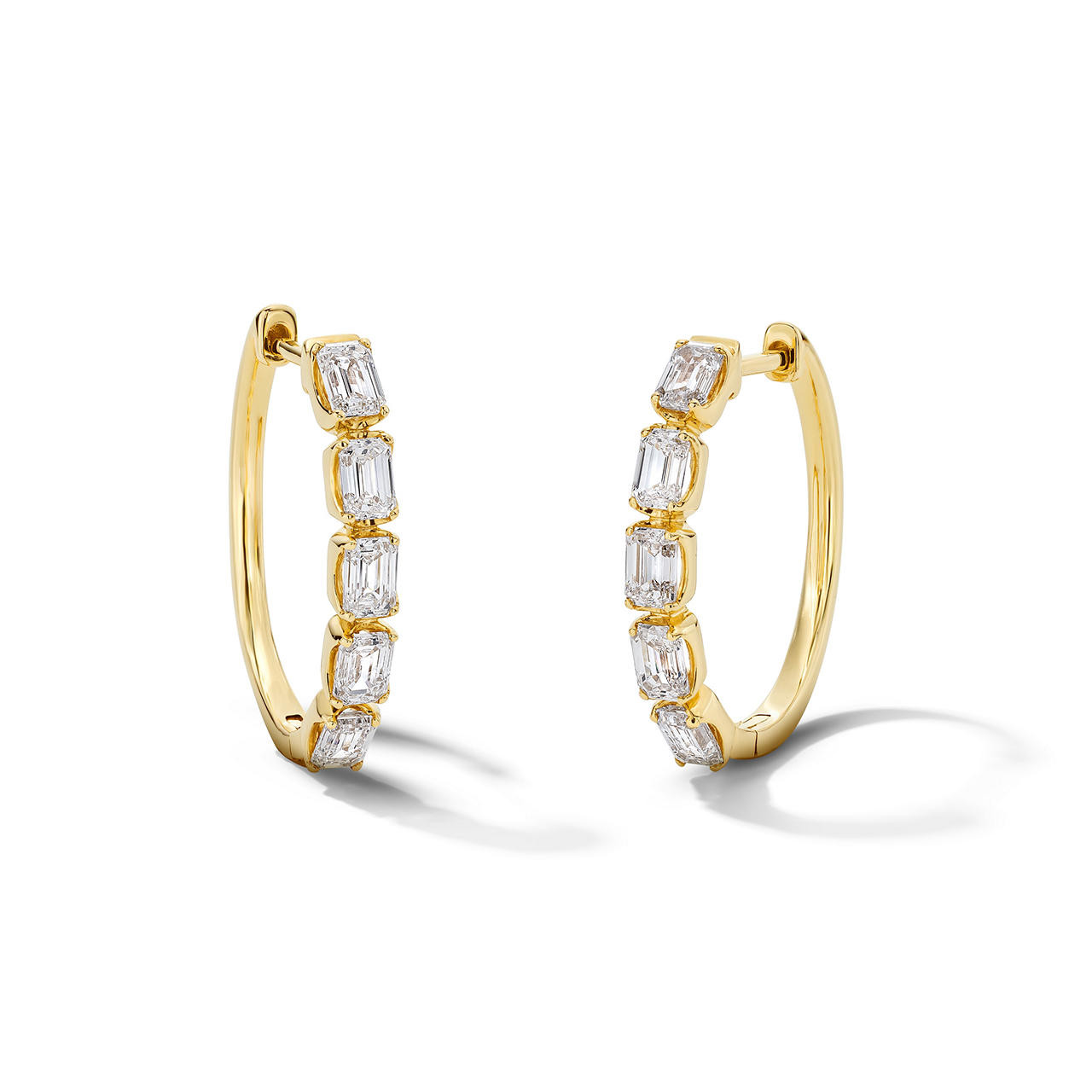 Emerald-Cut Lab Grown Diamond Five Stone Hoop Earrings