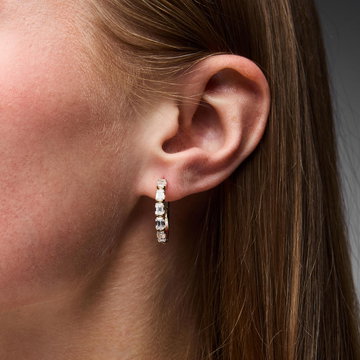 Emerald-Cut Lab Grown Diamond Five Stone Hoop Earrings In White Gold 14K