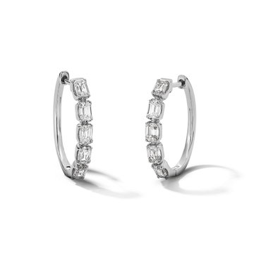 Emerald-Cut Lab Grown Diamond Five Stone Hoop Earrings In White Gold 14K