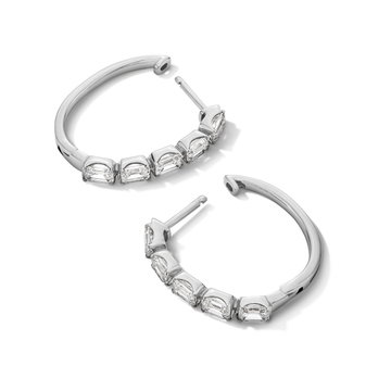 Emerald-Cut Lab Grown Diamond Five Stone Hoop Earrings In White Gold 14K