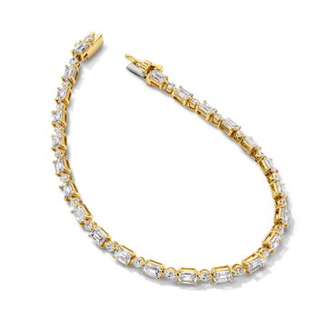 Emerald-Cut & Round Lab Grown Diamond Bracelet In Yellow Gold 14K