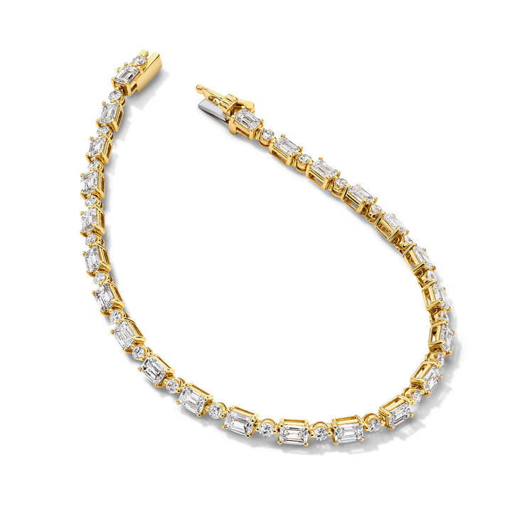 Emerald-Cut & Round Lab Grown Diamond Bracelet In Yellow Gold 14K