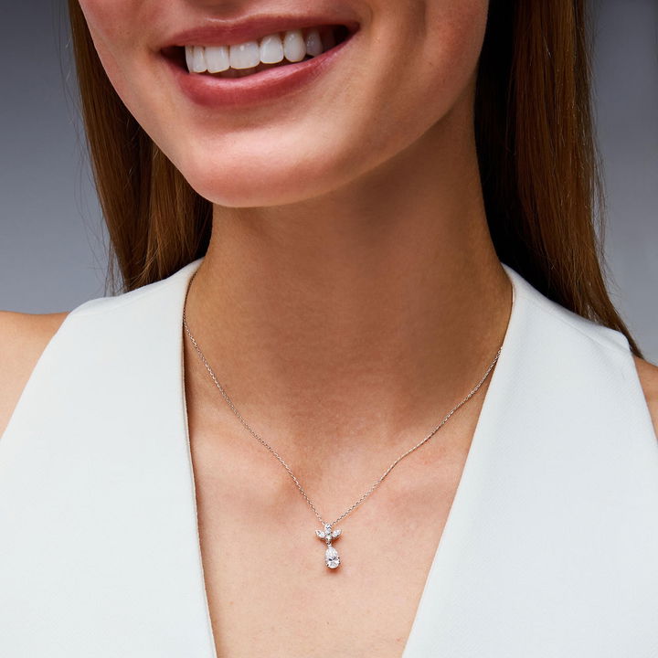 Pear-Shaped Drop Lab Grown Diamond Cluster Necklace In White Gold 14K
