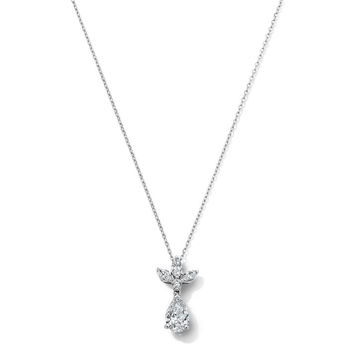 Pear-Shaped Drop Lab Grown Diamond Cluster Necklace In White Gold 14K